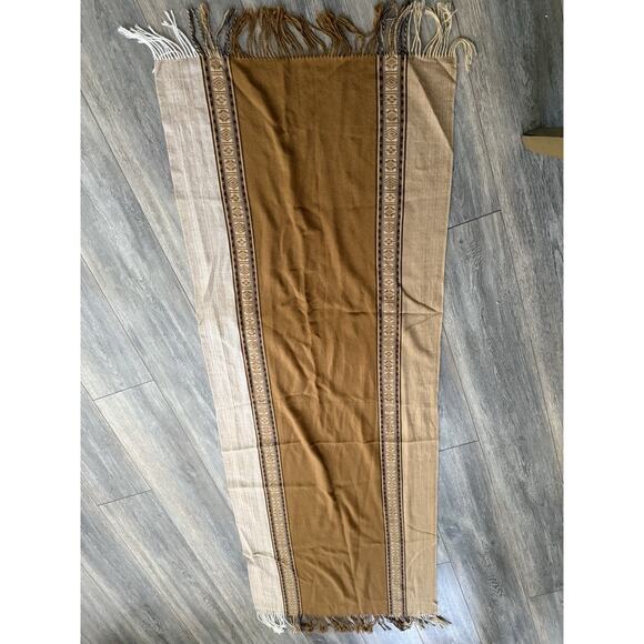 Wool Blend Rectangle Scarf Brown Tan Fringe Career Classic Preppy Academia - Picture 1 of 7